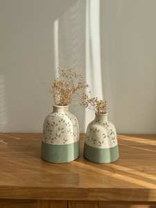 फूलों के लिए सुरुचिपूर्ण हरे फूल पैटर्न सिरेमिक vase - Product Image 4