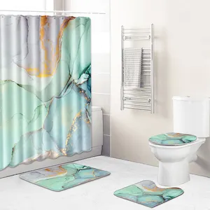 Renkli mermer duş perdesi banyo kanca ile ayarla suluboya soyut mürekkep Teal makine yıkama dijital baskılı duş perdesi