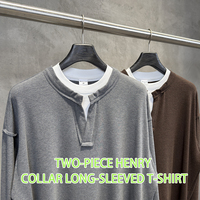 Pull Henley Homme Luxe Style Old Money 280G Effet Deux Pièces Col Semi-Ouvert Épaules Tombantes Manches Longues Coupe Ample Vente en Gros