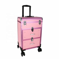 Mallette de train de maquillage à roulettes mallette de cosmétologie professionnelle sur roues en aluminium chariot cosmétique chariot de voyage coffre pour styliste