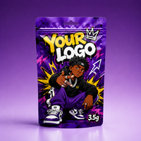 Kantong Mylar 3.5g Kustom Anti Bau ZA Pack Desain Pouch Berdiri Glossy Ungu Grafiti Cetak Gravure Food Grade untuk Susu Jelly