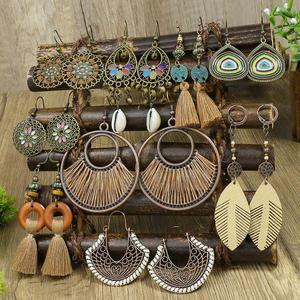 Ethnic Fashion <b>Earrings</b> Long <b>Tassel</b> Bead Shell Leather Floral Design Handmade Women's Accessories Four Seasons Style - Product Image 1