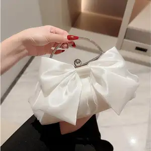 Fashion elegant luxury evening Female Banquet hand tote bag Party dinner handbag purse satin bowknot clutch bag