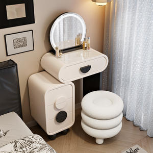 Table de toilette moderne en bois massif, style crème, éclairée, extensible, table de maquillage de chevet, commode à tiroirs pour l'intégration dans un coin - Product Image 3