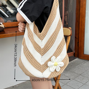 Borse a <span class=keywords><strong>tracolla</strong></span> estive da donna a righe, da spiaggia, da viaggio, in stile coreano INS, traforate, lavorate a maglia e all'<span class=keywords><strong>uncinetto</strong></span> - Product Image 3