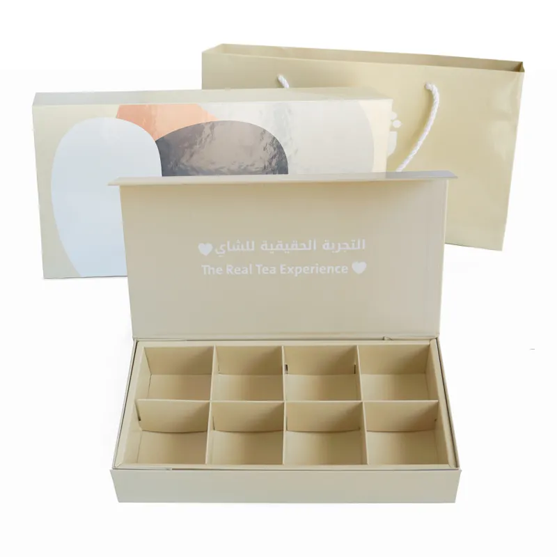 Service à thé magnétique à rabat de luxe personnalisé, boîte cadeau avec boîte à thé haut de gamme, boîte d'emballage en papier
