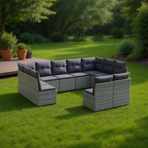 Conjunto de Sofás Modulares de Jardín en Poliratán Gris, 6 Plazas, Muebles de Exterior de Diseño Moderno - Product Image 2