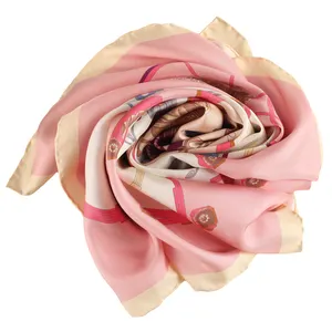 Custom High Quality Fashion Big Size Square Scarf Printed 12 MM Twill Silk Neck Scarves Head Wrap Women Silk Hair Scarves