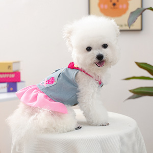 Pet <b>clothes</b> for small dogs, puppies, happy dogs and <b>cats</b>, warm and comfortable pink fashionable denim skirt, thin and breathable - Product Image 1