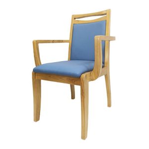 Silla de madera maciza con asiento tapizado en azul para sala de estar y uso de personas mayores - Product Image 5