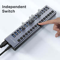 Hub USB 16 ports 10 Gbps Type C vers 16 USB A, station d'accueil avec interrupteurs individuels, 96 W, en alliage d'aluminium, en stock