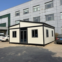 Maison conteneur extensible à toit plat moderne, maison modulaire préfabriquée avec installation rapide