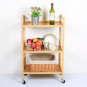 Three Tier <b>Storage</b> <b>Cart</b> 55x36x80cm With Wheels Multi Purpose Kitchen Trolley Bamboo Natural Color - Product Image 3