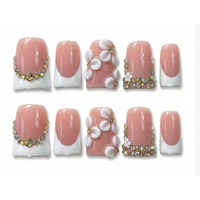 451-455 Faux ongles à presser faits main en forme de bec de canard, 10 pièces, réutilisables, en acrylique, pour enfants, motif carré artificiel