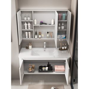 Minimalist Style Ceramic Integrated Basin Intelligent Defogging Lighting Mirror Wall-mounted <b>Bathroom</b> <b>Cabinet</b> Water Resistant - Product Image 3