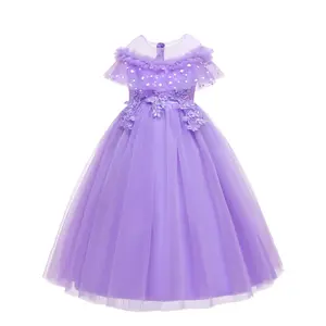 Vestido de princesa para meninas, vestido longo para meninas; trajes de piano com estampa de flor para meninas; trajes de casamento;