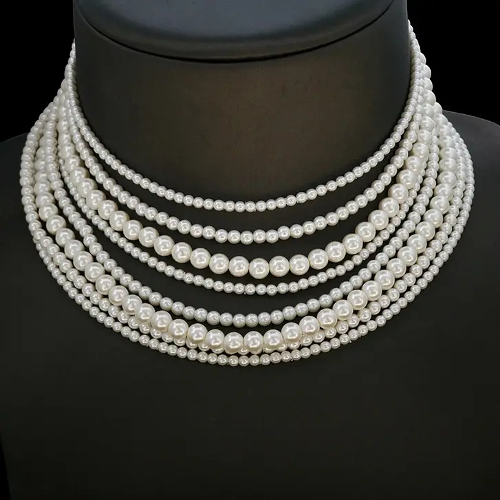Moda Vintage joyería multicapa perla gargantilla collar Vintage aniversario y compromiso joyería regalo barroco collar de perlas