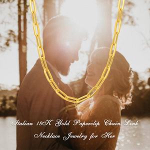 YFN مجوهرات عالية الجودة 18 قيراط من الذهب الصلب مستطيل سلسلة مشبك الورق قلادة قلادة - Product Image 6