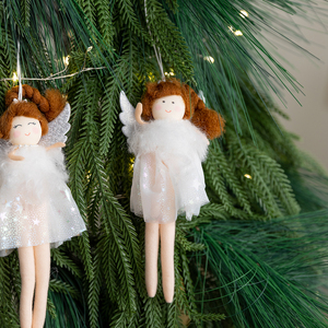 Christmas White <b>Angel</b> Doll Hanging <b>Ornament</b> Plush Fabric Fairy Girl Pendant Xmas Tree Decoration Home Holiday Decor Gift - Product Image 4