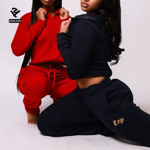 ชุดเซ็ตเสื้อฮู้ดซิปพร้อมกางเกงวอร์มผ้าฟลีซพิมพ์โลโก้ตามสั่ง สำหรับผู้หญิง ชุดออกกำลังกาย 2 ชิ้น สไตล์ Y2k - Product Image 6