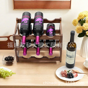 Solid Wood Wine Rack 6 Bottle Capacity <b>Tabletop</b> Display Storage Shelf For Home Use - Product Image 1
