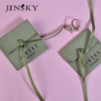 Pochette d'emballage pour bijoux en velours de daim de luxe JINSKY avec logo, sac à bijoux vert haut de gamme avec ruban
