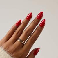 Faux ongles classiques rouges carrés à presser, finition brillante, réutilisables, kit de manucure à couverture complète, avec adhésifs, en ABS, 50 pièces