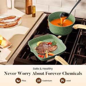 Nuovo Set di <span class=keywords><strong>Pentole</strong></span> e Padelle Geling in Granito, Utensili da Cucina alla Moda, Fornitore di Fabbrica, Verde, per Induzione, Antiaderente e Salutare - Product Image 3