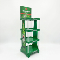 Présentoir de boissons personnalisé en gros à 4 niveaux en plastique avec impression sur panneau latéral pour la promotion en magasin de détail