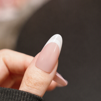 Faux ongles à presser en amande, rose nude avec ligne blanche, brillants, couvrance totale, vente en gros