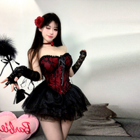 Ropa de Juego Lolita con Temática de Gatos Retro, Lencería Sexy, Corsé de Encaje Estilo Corte, Diseño Floral que Ajusta la Cintura