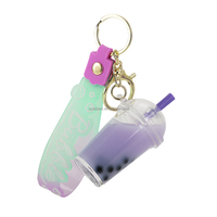 Porte-clés personnalisé en acrylique en forme de tasse de thé au lait Boba liquide, avec logo personnalisé et sangle colorée disponible, article promotionnel de marque, cadeau publicitaire