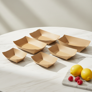 Barquettes jetables robustes en papier kraft pour servir des nachos, des tacos, des frites, des hot-dogs, des salades - pour les fêtes, les festivals, les pique-niques - Product Image 1