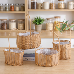 BEST SELLER! Portable Outdoor Picnic <b>Basket</b> Home Decorative Storage Woven <b>Flower</b> Pot Hand-held Rattan Wicker From Vietnam - Product Image 1
