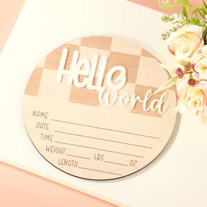 Anuncio de nacimiento de bebé a cuadros, letrero de nombre a cuadros, accesorio de foto <span class=keywords><strong>para</strong></span> recién nacido, cartel de bienvenida de Hello World - Product Image 4