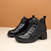 Bottines décontractées pour femmes en microfibre pour l'automne et l'hiver, talon épais, semelle extérieure texturée douce, fermeture éclair latérale