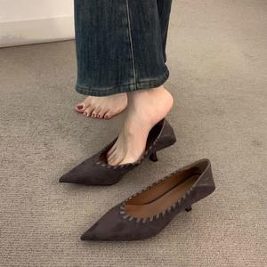 Fashion Leather Hollow Out Kitten Heels Suitable For Both <b>Men</b> And Women Comfortable Pointed Toe Low Heeled Waterproof <b>Shoes</b> - Product Image 4