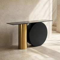Console moderne de luxe en acier avec plateau en pierre frittée/marbre pour entrée, couloir, salon