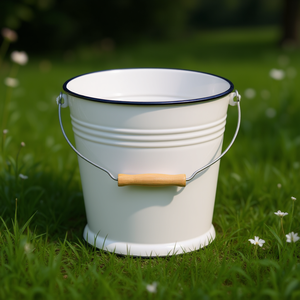 Cubo de 10 L, 27 cm x 29 cm, Esmaltado en Blanco con Asa de Madera - Product Image 3