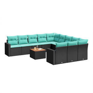 Ensemble de canapés de patio en polyrotin noir avec coussins, 12 pièces, mobilier de jardin extérieur, design contemporain, 10 places et plus - Product Image 1