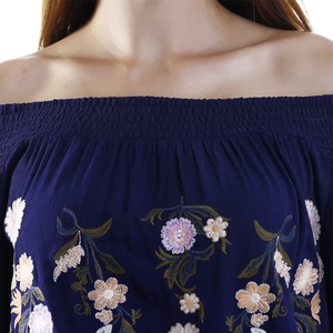 Of Shoulder <b>Top</b> Women's Casual New Crop <b>Tops</b> for Women Cotton Linen Embroidered Long Sleeve Blouse - Product Image 4