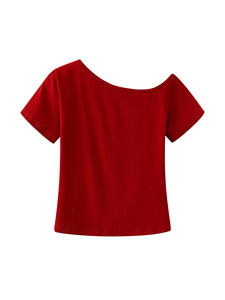 Nouveau T-<span class=keywords><strong>shirt</strong></span> court pour <span class=keywords><strong>femme</strong></span> 230g, doux et sensuel, à épaules dénudées et découpes aux épaules, coupe ajustée, extensible, sexy, personnalisable, idéal pour l'été - Product Image 5