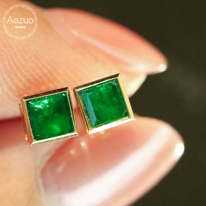 Aazuo 18K Solid Yellow Gold Square <b>Emerald</b> Cut <b>Stud</b> <b>Earring</b> Women's Minimalist Everyday Wear Jewelry Classic Real Gift Wedding - Product Image 1