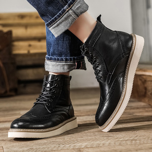 Bottines décontractées à la mode pour hommes TopToe à lacets en <span class=keywords><strong>cuir</strong></span> véritable Brogue robe <span class=keywords><strong>botte</strong></span> pour l'automne doux plat bottes d'extérieur - Product Image 4