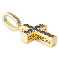 Pendentif croix en laiton bleu double face, double couleur, zircon bleu, collier rétro personnalisé en laiton, cadeau