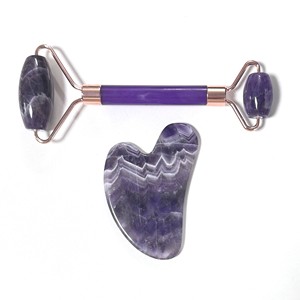100% Natural Crystal Face Lifting Anti Puffiness Amethyst Face <b>Massager</b> Jade Roller and Gua Sha <b>Set</b> - Product Image 6