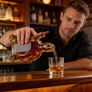 Decanter per Whisky in Vetro a Forma di Tartaruga Creativa 350ml, Bottiglia Originale con Bicchieri e Tappo in Sughero per Casa, Bar, Regalo, Ingrosso - Product Image 2