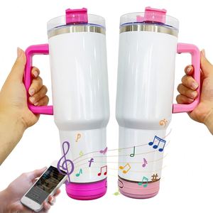 Gobelets isothermes à double paroi en acier inoxydable pour sublimation, 40 oz, avec haut-parleur et lecteur de musique intelligent sans fil - Product Image 5