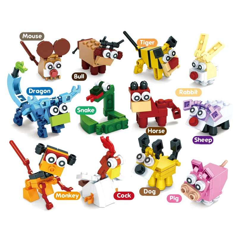 С героями мультфильмов китайский животных строительный блок детские развивающие игрушки Умеренная цена домик игрушки для детей, строительные блоки, мини-набор животных