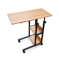Table d'ordinateur portable réglable en hauteur, bureau mobile sur roulettes avec étagères de rangement, bureau d'ordinateur portable pour le bureau à domicile